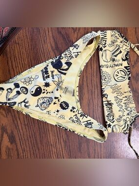 Yellow Graphic Bikini Set - Black Print